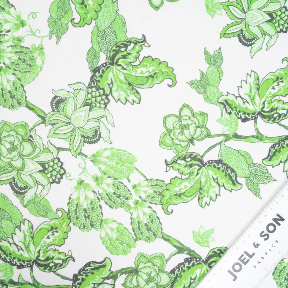 Apple Green Floral Printed White Pure Silk Georgette