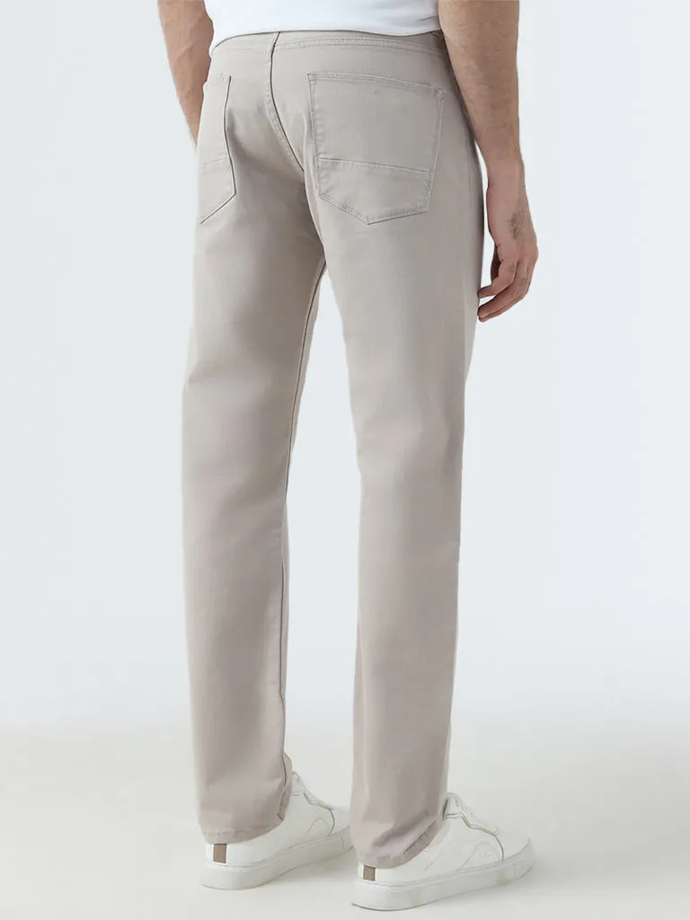 Ascot Beige Relaxed-Fit Mid-Rise Trousers