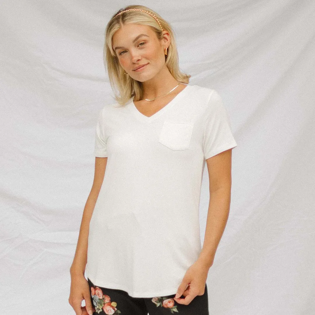 Basic V Neck Tee, Bamboo Ivory