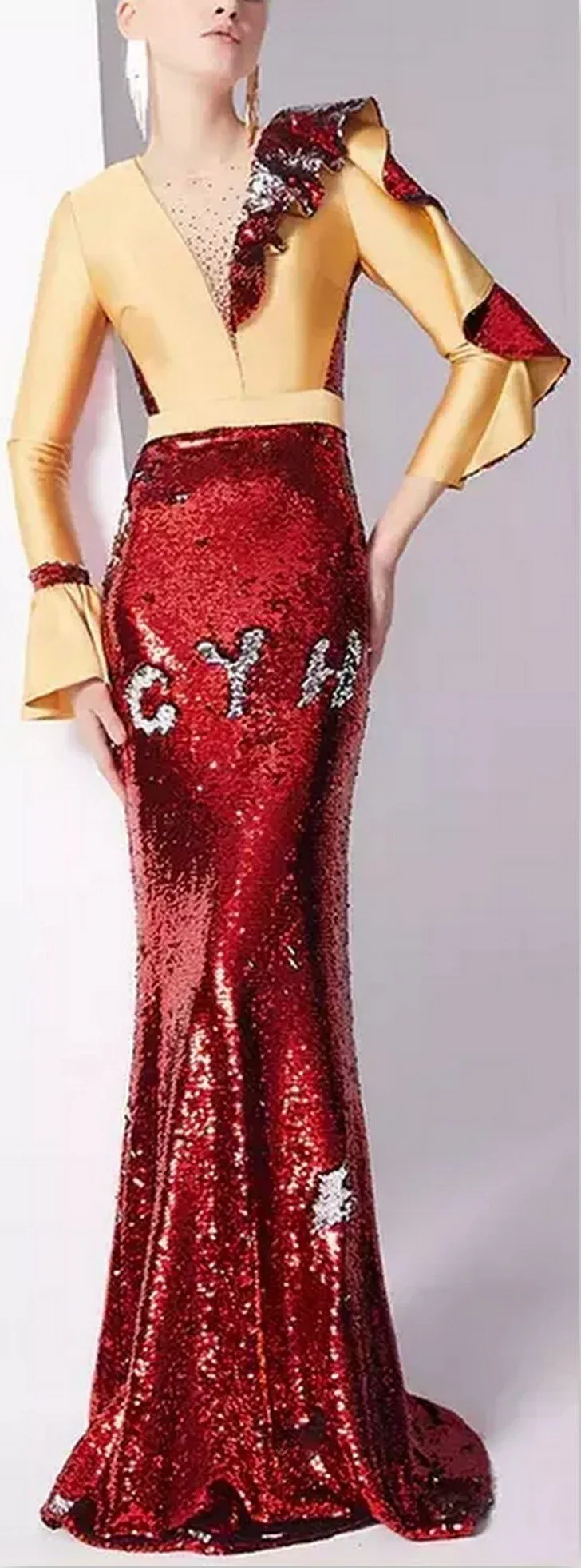 Bead and Sequin-Embellished Gown