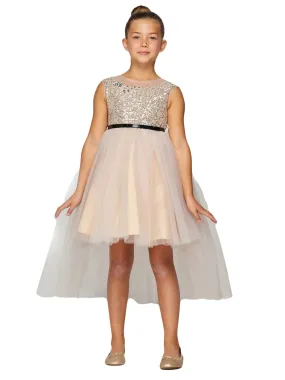 Big Girls Multi Color Sequin Tulle Belt High-Low Junior Bridesmaid Dress 2-12