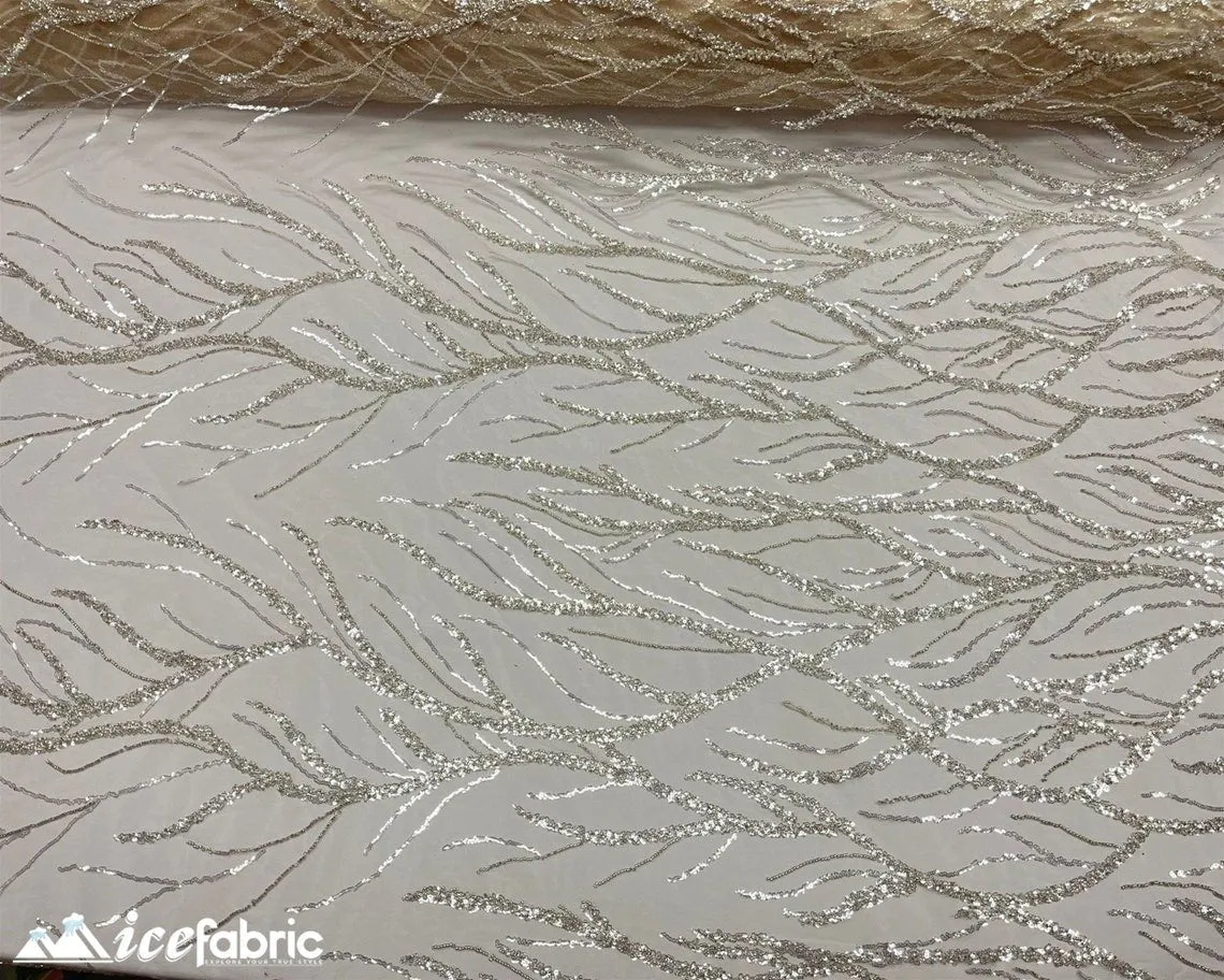 Champagne Handmade Beaded Fabric / Lace Fabric With Sequin