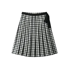 CHECKERED PLEATED SKIRT WITH TIE-BLACK CHECKERED