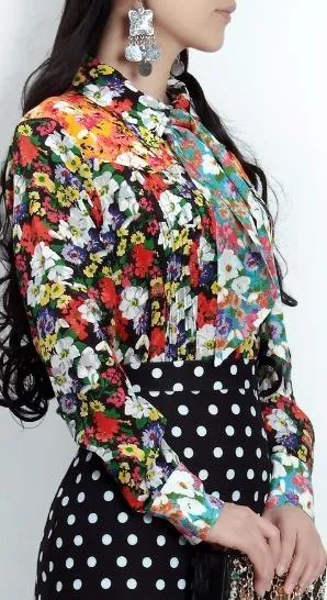 Floral Print Silk Blouse with Tie