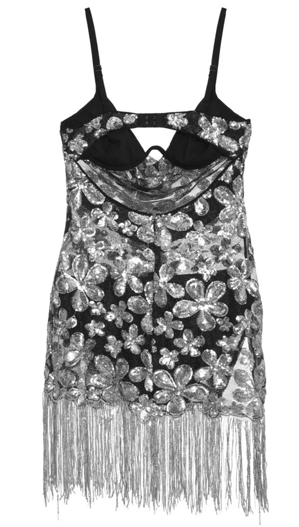 For Love and Lemons Colette Mini Dress | SILVER SEQUIN