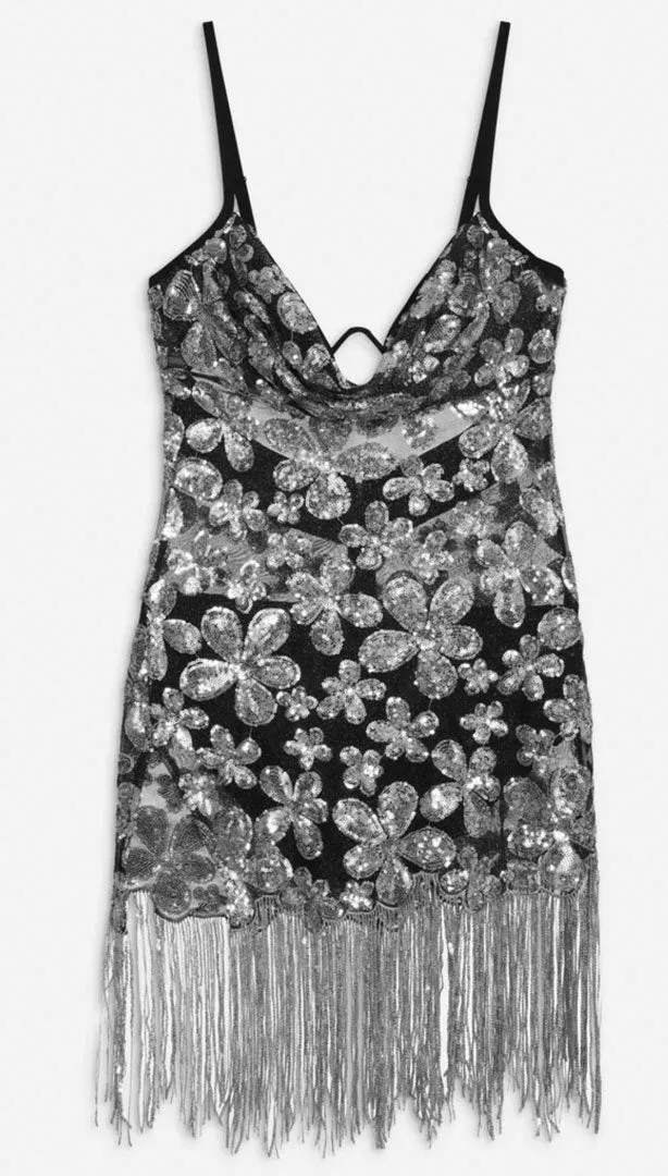 For Love and Lemons Colette Mini Dress | SILVER SEQUIN