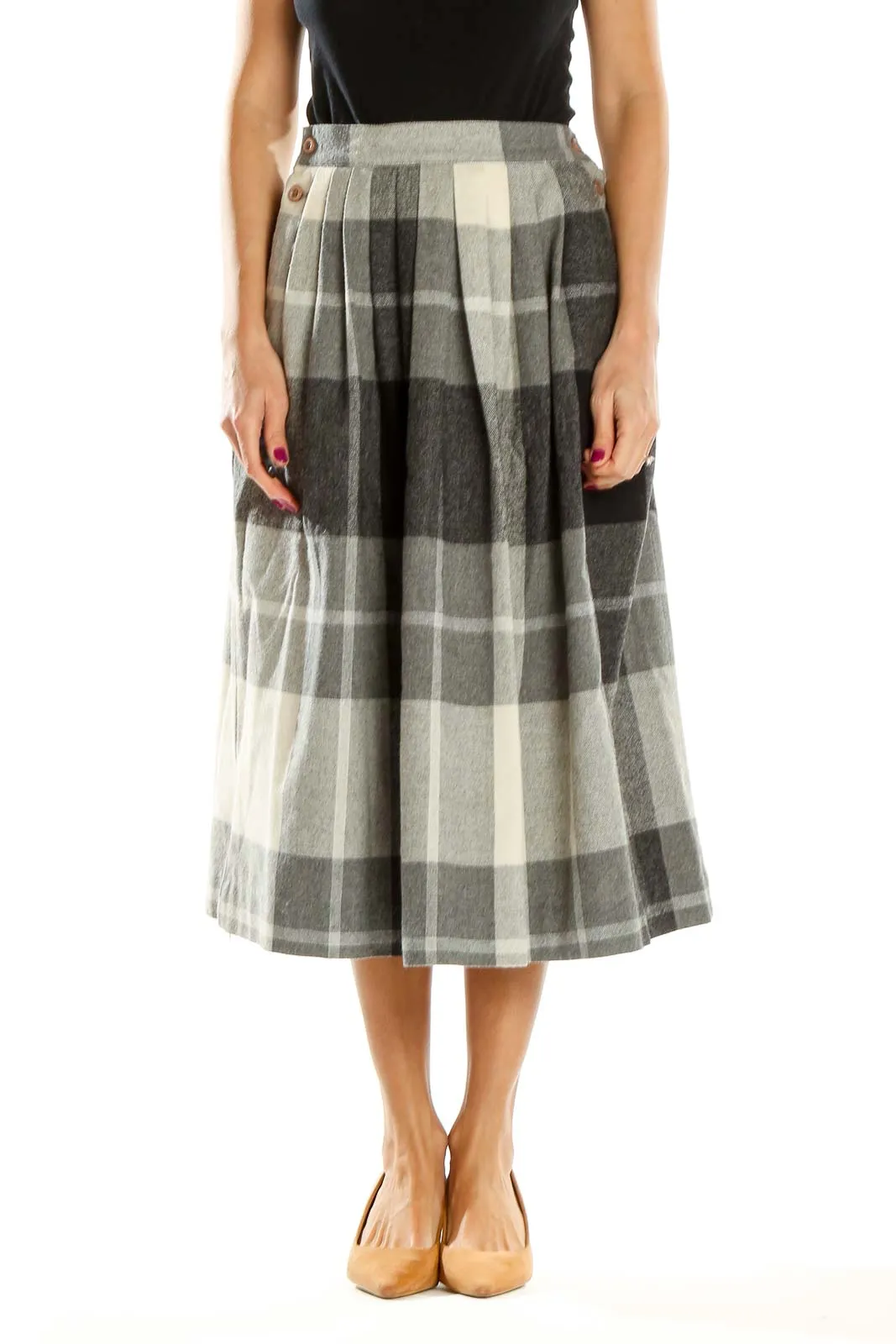 Gray Checkered Retro Flared Skirt