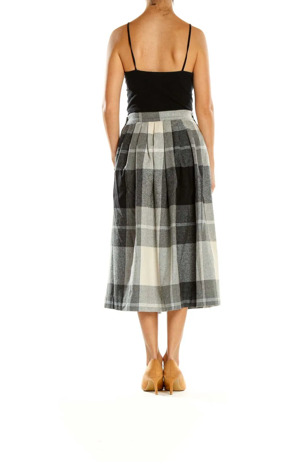 Gray Checkered Retro Flared Skirt