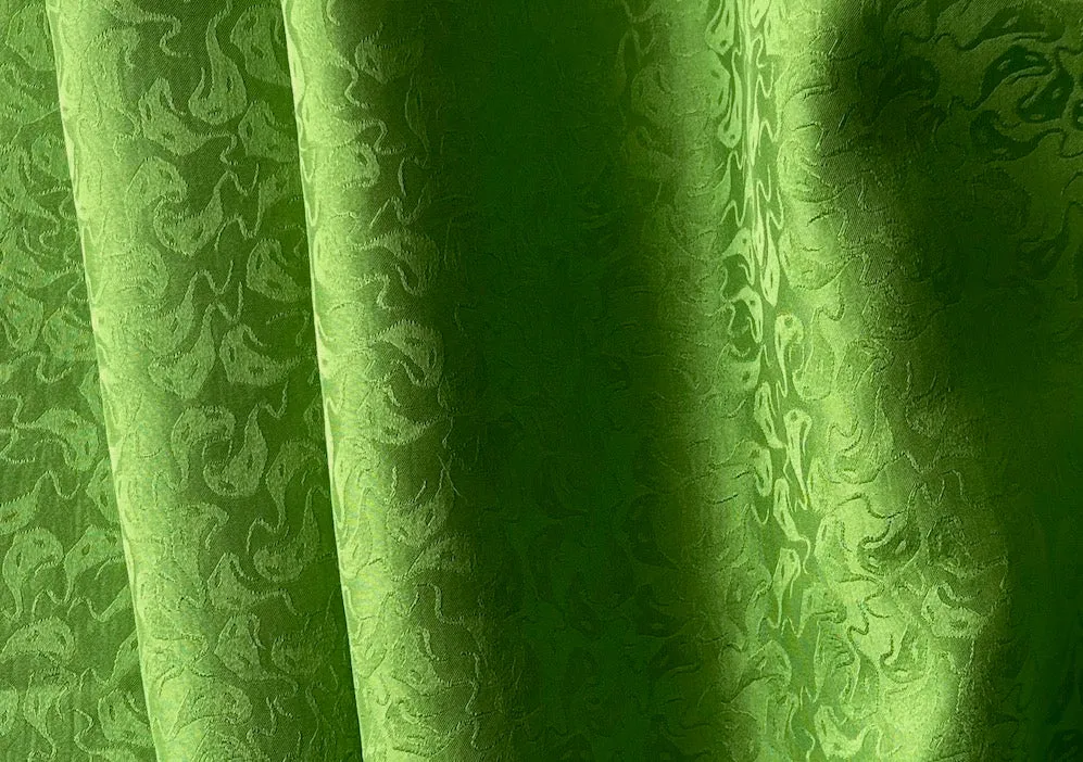 Harlequin Green Masquerade Jacquard Silk Satin Charmeuse (Made in Italy)