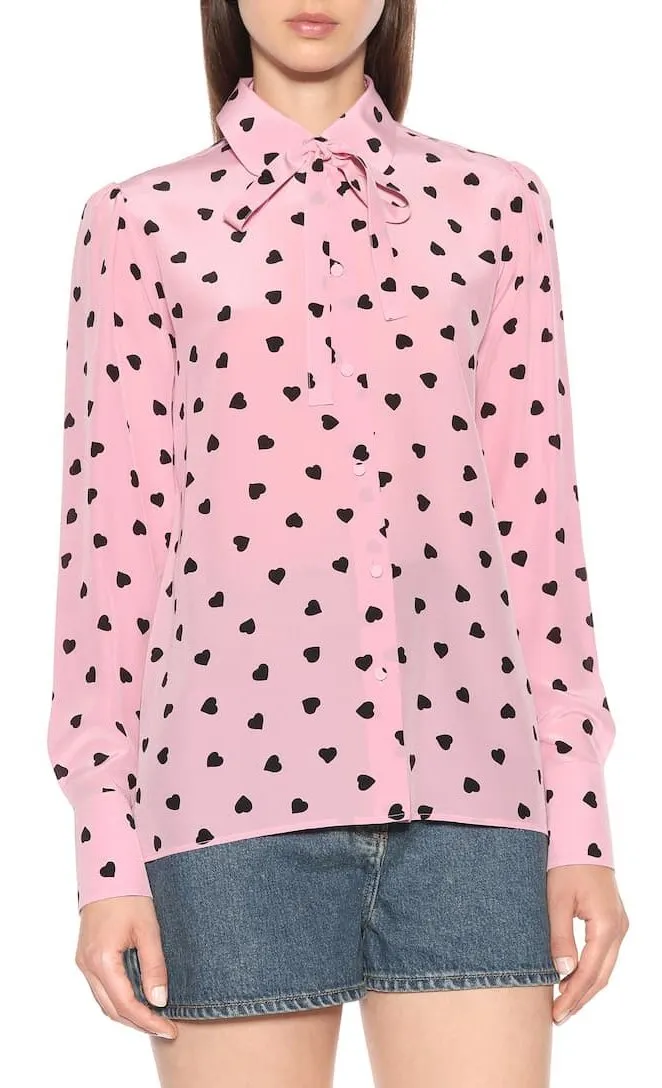 Heart Print Silk Blouse