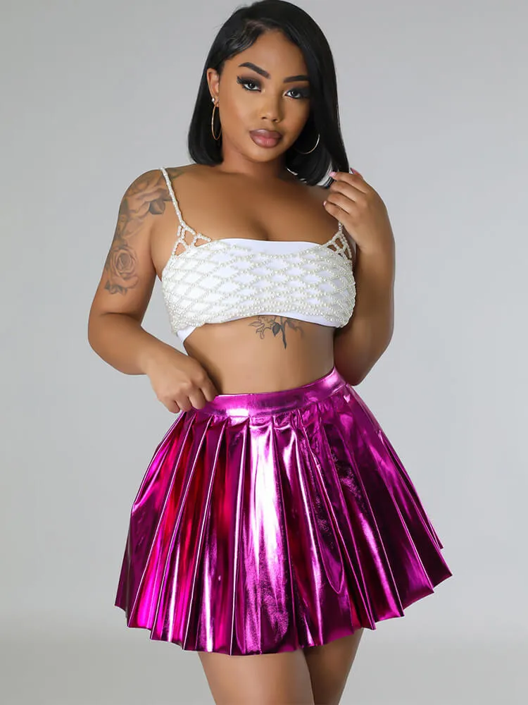 High Waist Glitter Pleated Mini Skirts