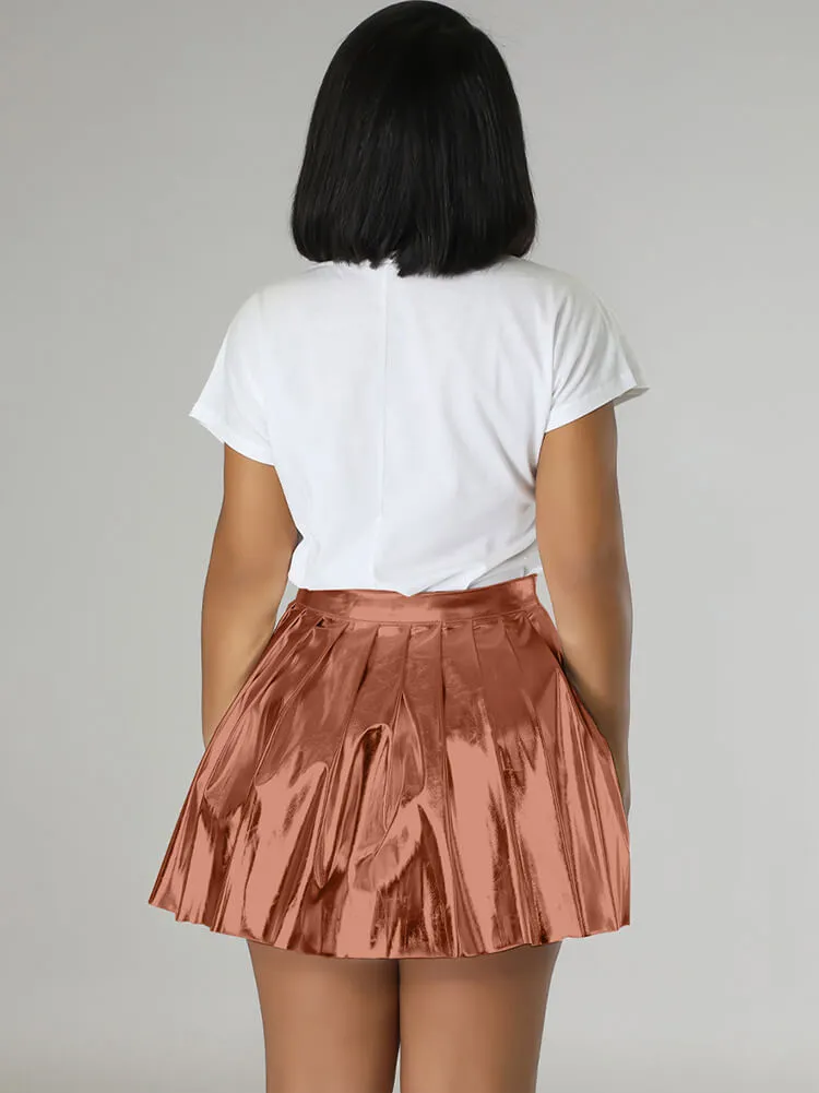 High Waist Glitter Pleated Mini Skirts