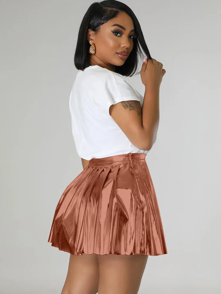 High Waist Glitter Pleated Mini Skirts