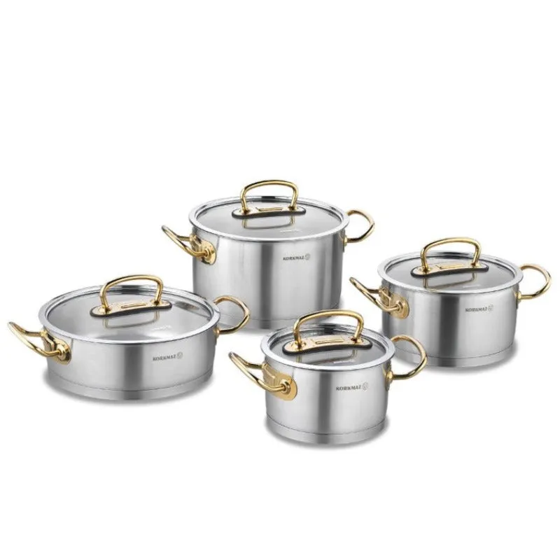 Korkmaz Proline Stainless Cookware Set, Cooking Pot, 8 Pcs (67.6 - 135.3 - 213 - 104.8 oz)