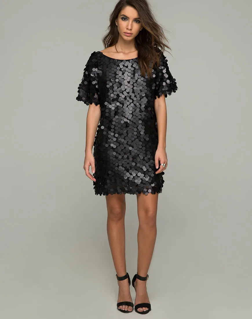 Mausi T Shirt Dress in Disc Sequin Matte Black