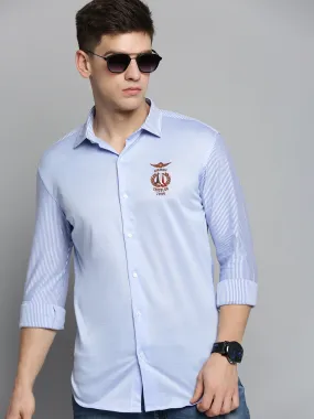 Men Blue Striped Casual Shirt