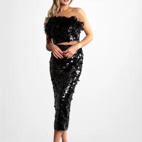 Monaco Sequin Skirt and Feather Top Set