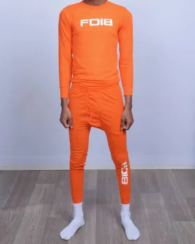 Orange Mens Thermal Tops and Bottom Set With FDIB White Logo