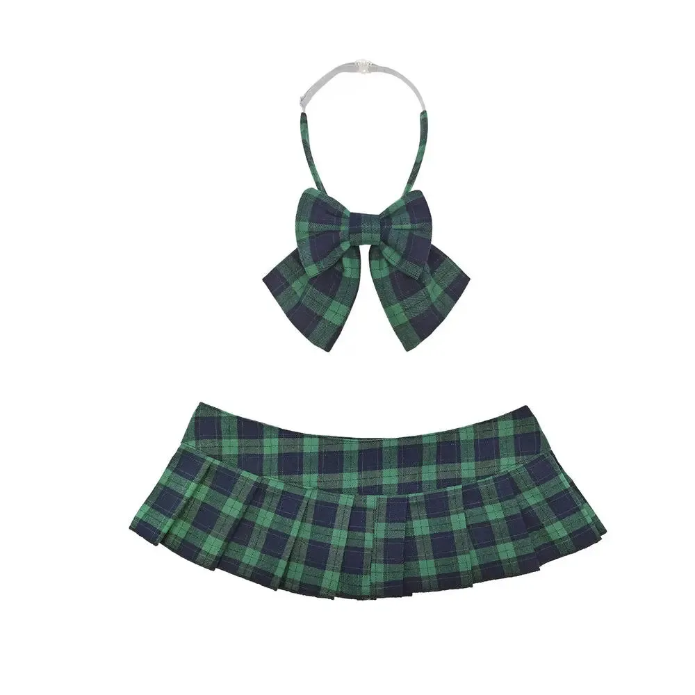 Plaid Micro Skirt   Bowtie Set