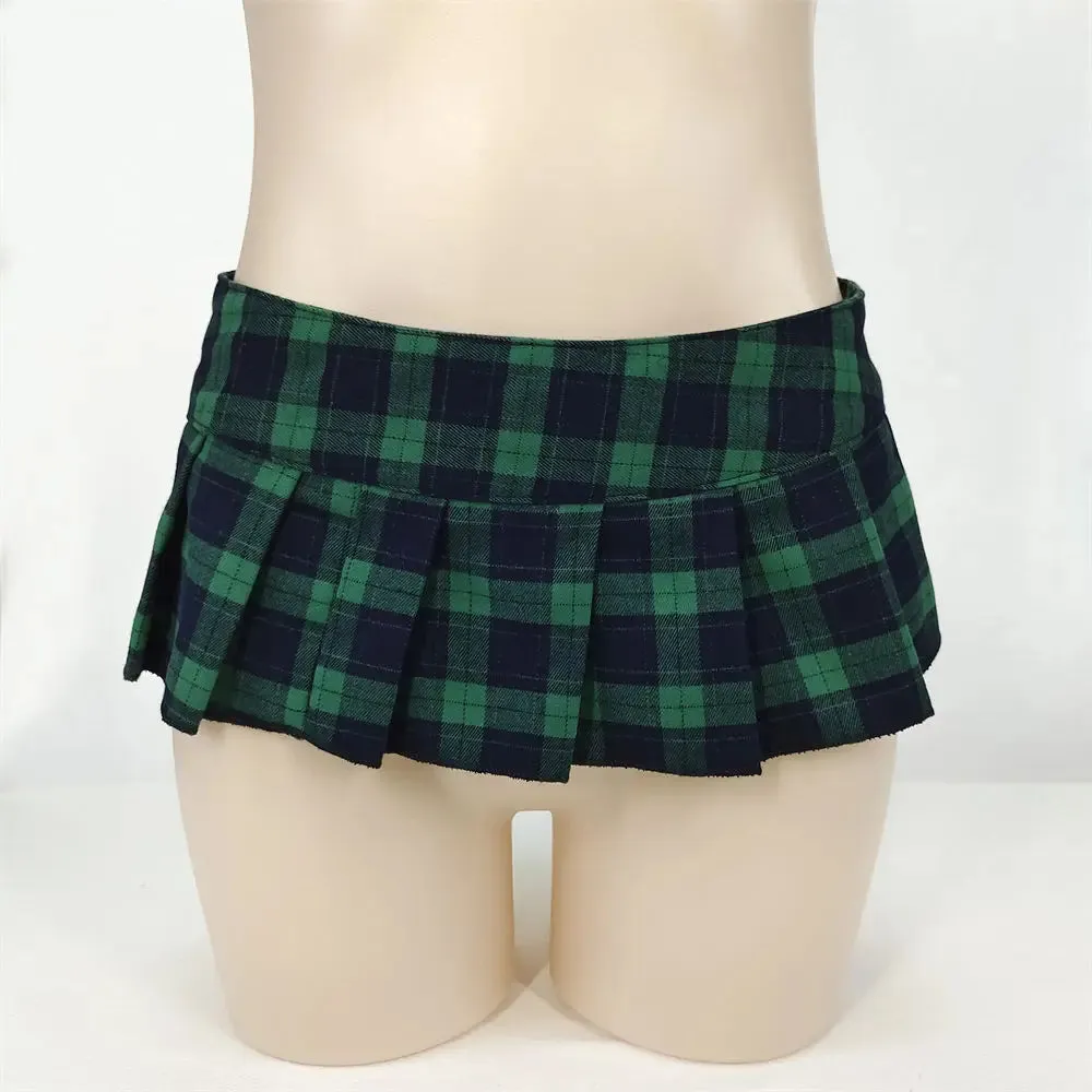 Plaid Micro Skirt   Bowtie Set