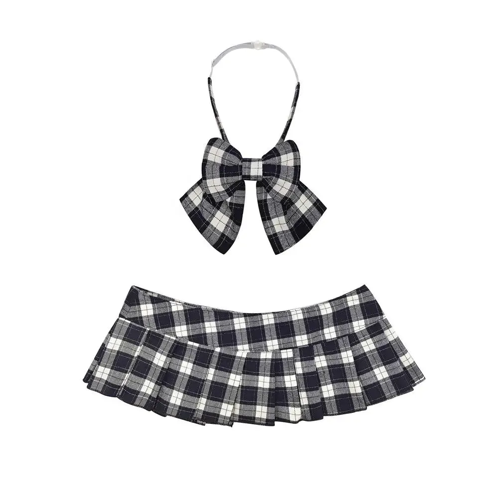 Plaid Micro Skirt   Bowtie Set