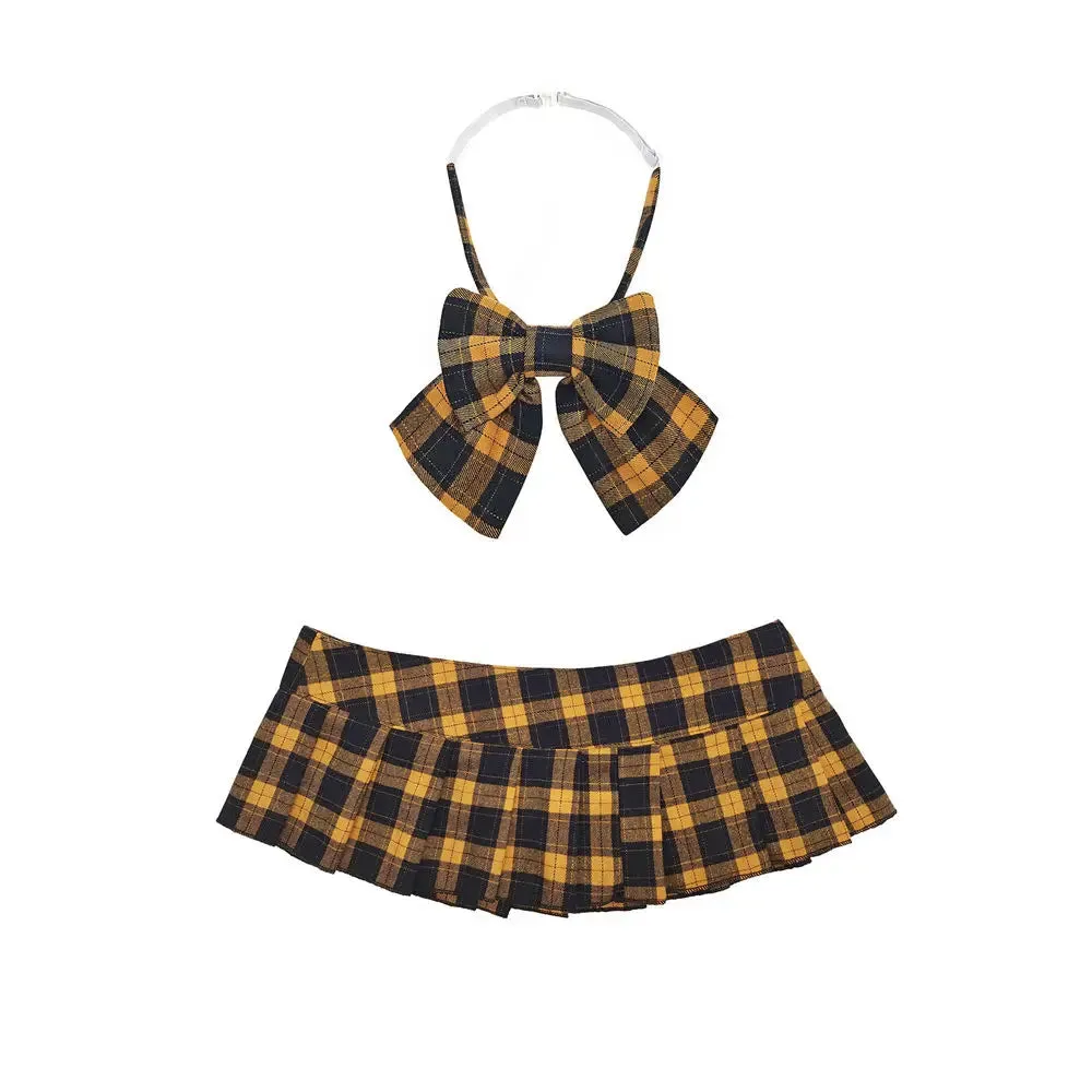 Plaid Micro Skirt   Bowtie Set