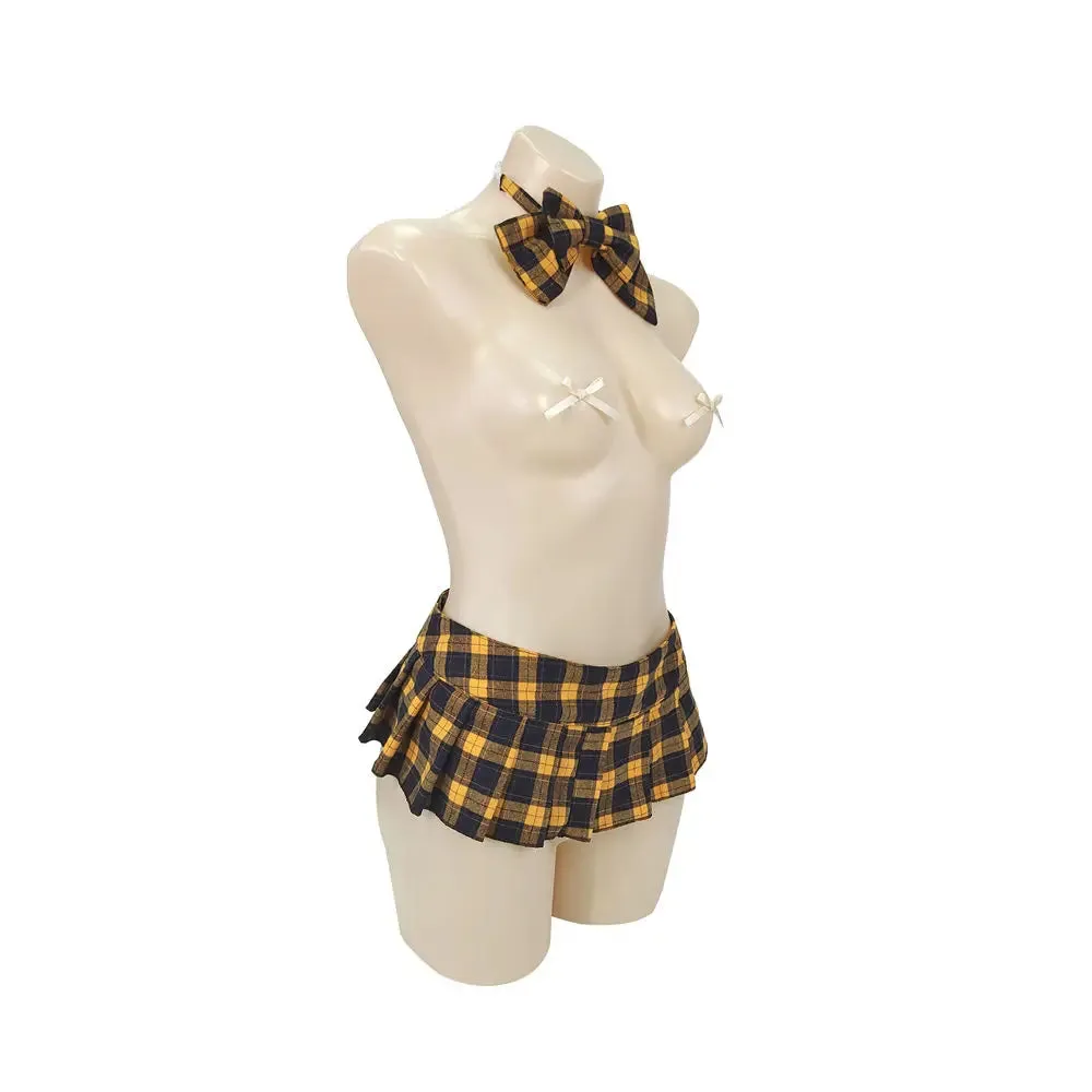 Plaid Micro Skirt   Bowtie Set