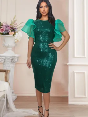 Sequin Mesh Patchwork Bodycon Midi Dresses