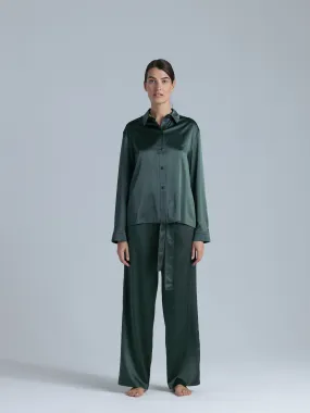 Silk Button Down Shirt 'Fortune Tyche' in Rich Green