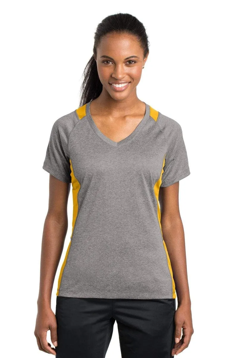 Sport-Tek LST361: Ladies Heather Colorblock Contender V-Neck Tee