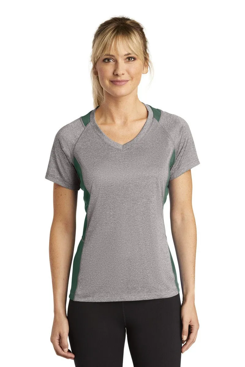 Sport-Tek LST361: Ladies Heather Colorblock Contender V-Neck Tee