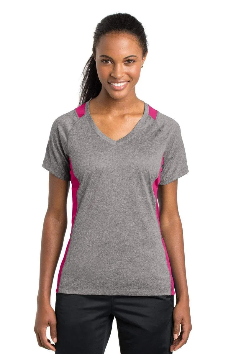 Sport-Tek LST361: Ladies Heather Colorblock Contender V-Neck Tee