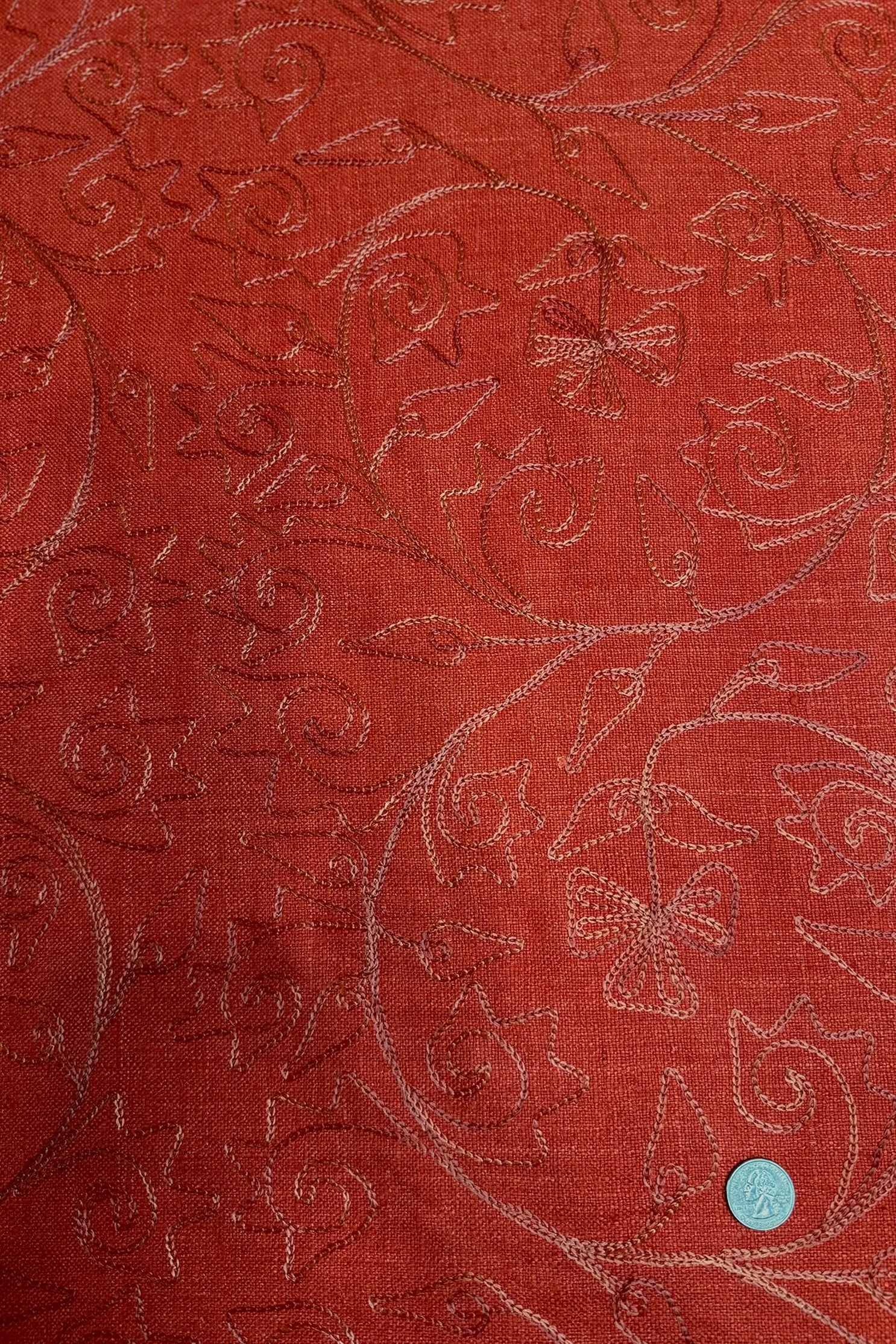 Tomato Red Embroidered Silk Linen MEMT-018-37