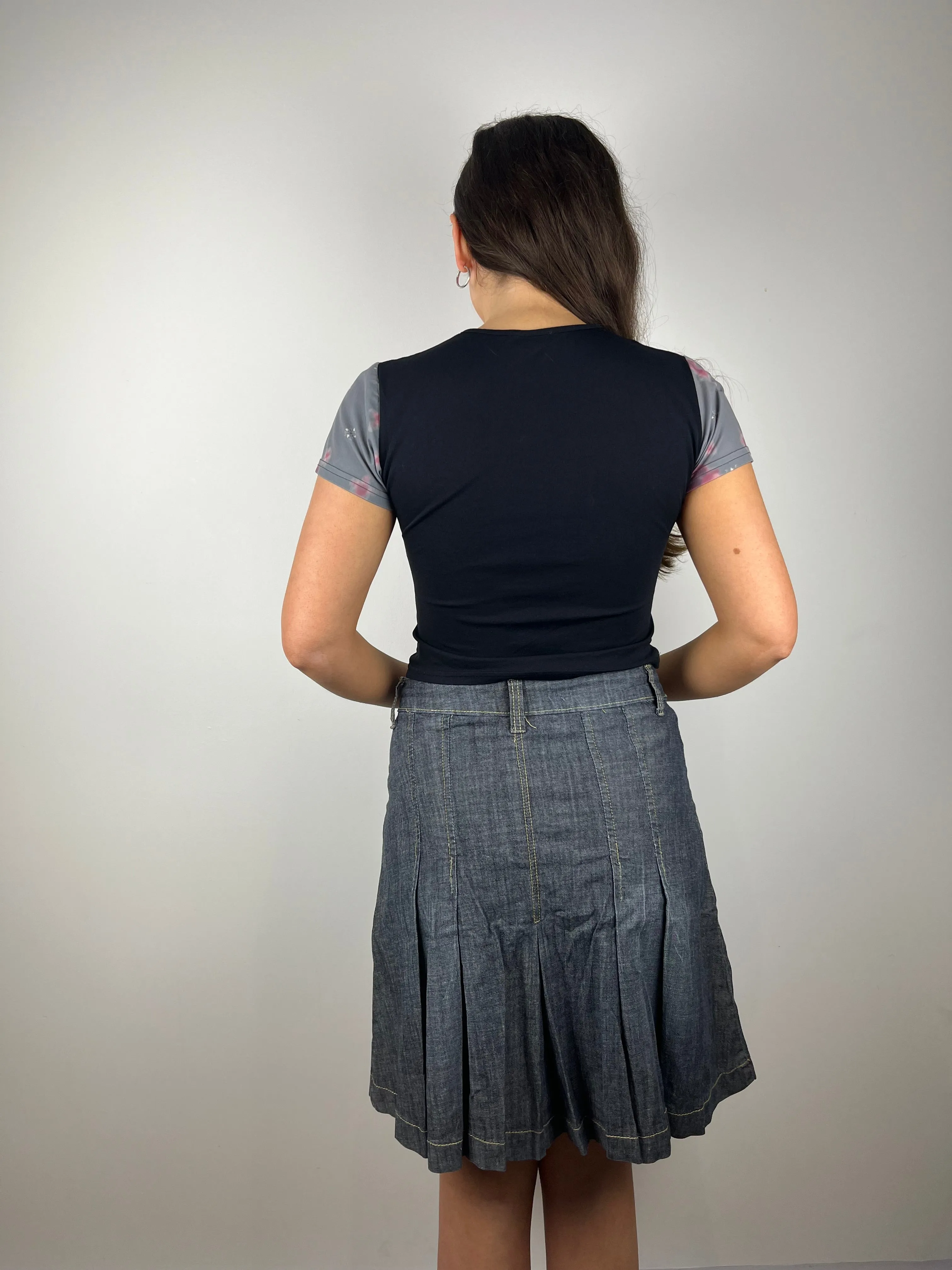 Vintage Y2K Pleated Denim Skirt