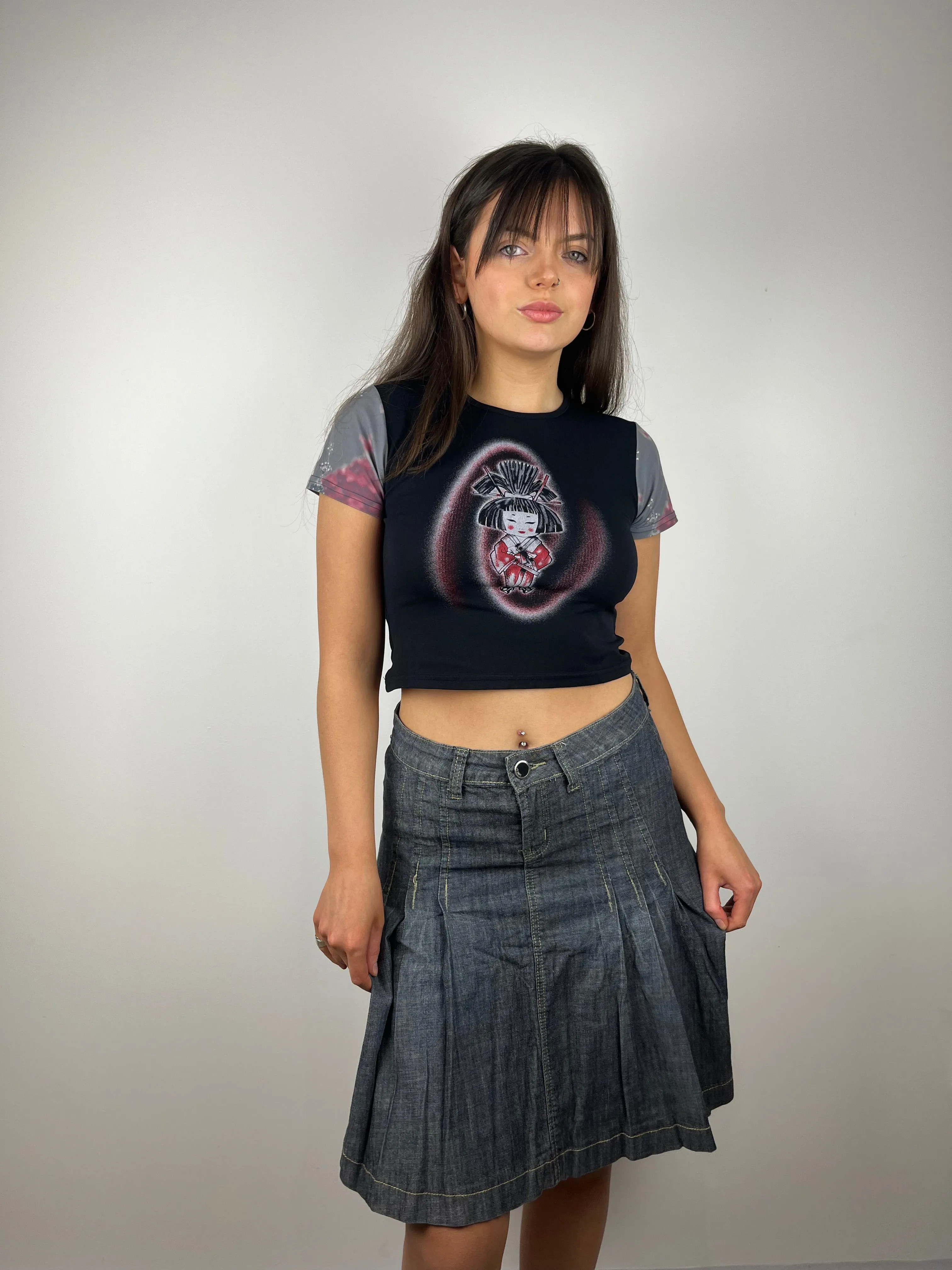 Vintage Y2K Pleated Denim Skirt